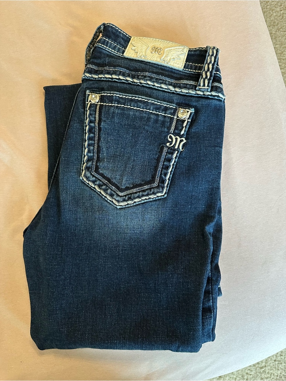 Miss Me Dark Blue Boocut Jeans with Embroidered Pocket